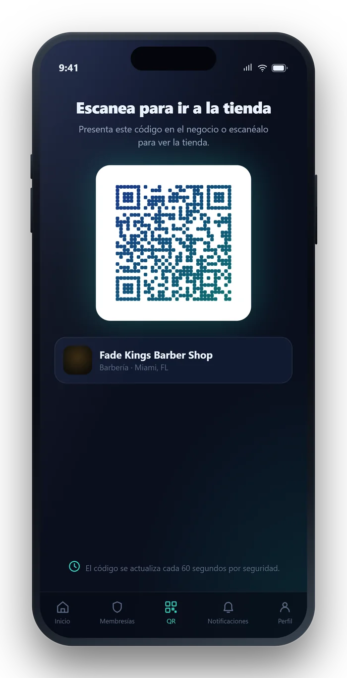 Pantalla de la app de Shutyu: QR a la tienda
