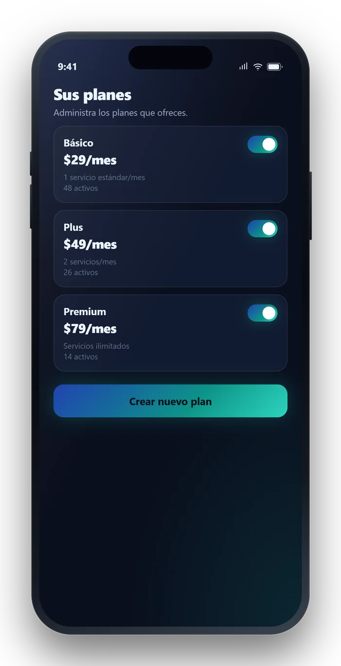 Pantalla de la app de Shutyu: Tus planes