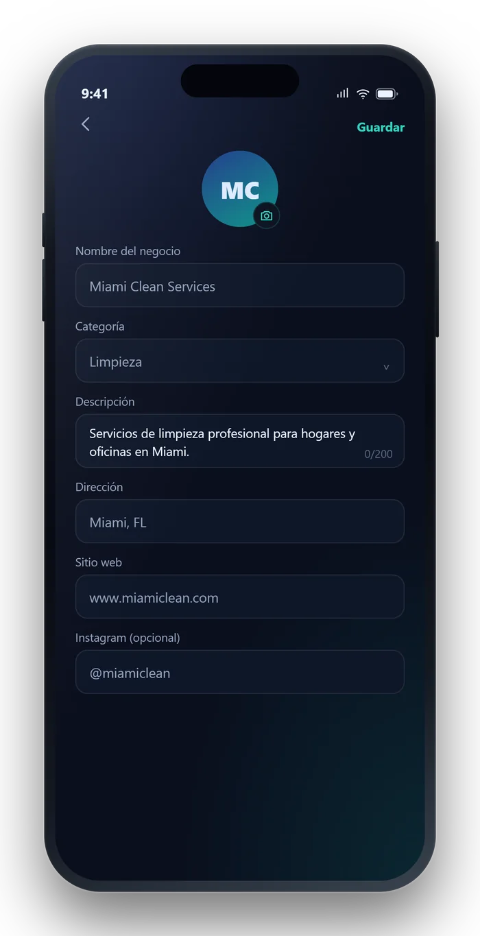 Pantalla de la app de Shutyu: Perfil del negocio